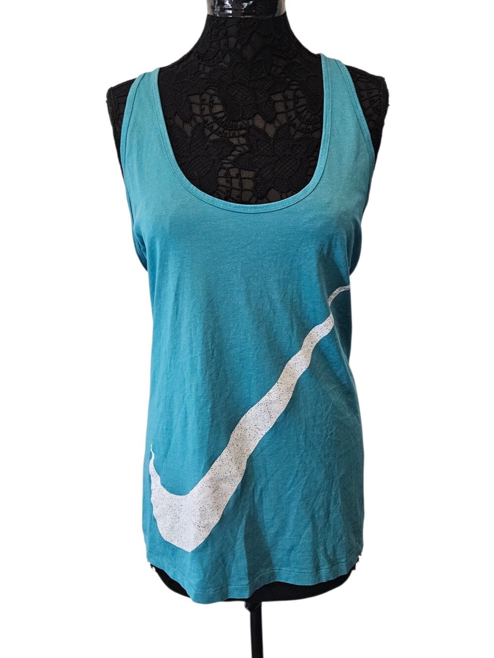 Nike Women's‎ Teal Blue Swoosh Run Race Back Athletic Tank Top Size Large